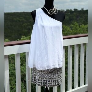 Aiden Mattox White One‎ Shoulder Mini Dress